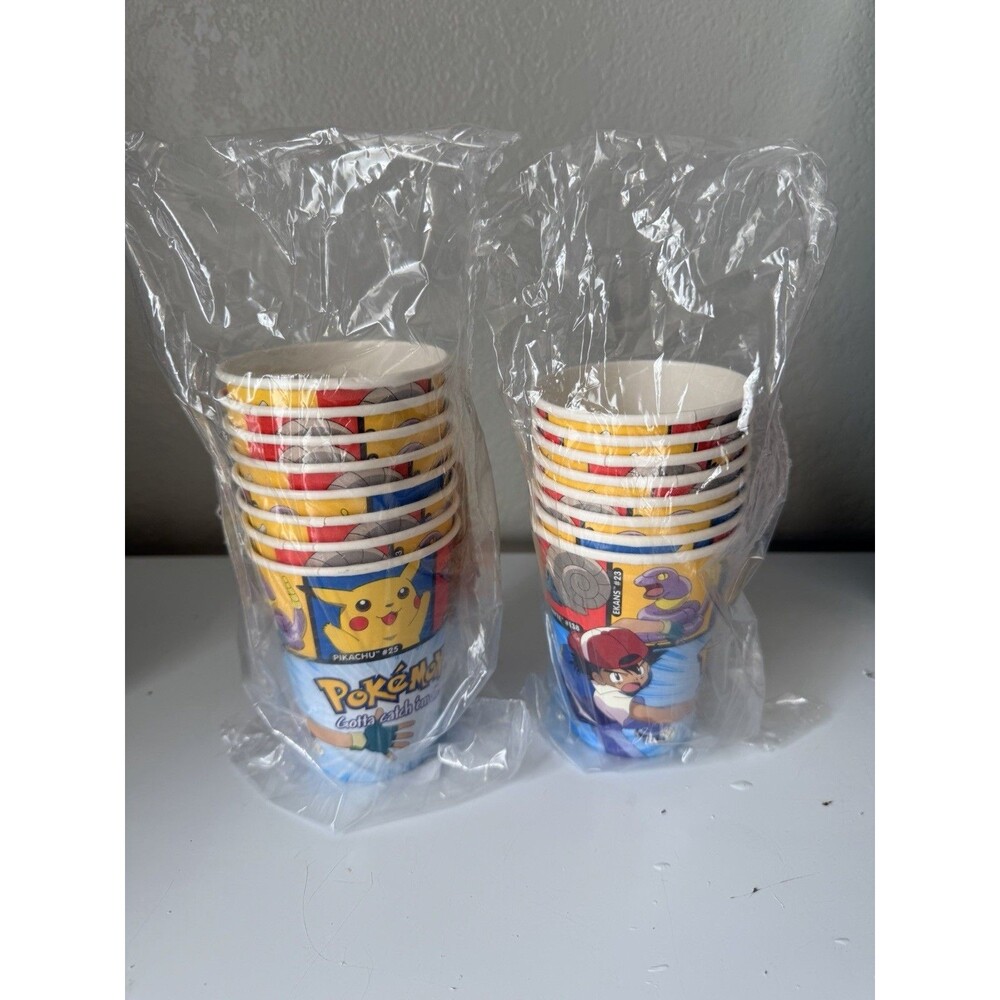 1999 Pokemon Paper Cups 16 Count Sealed Vintage DesignWare Pikachu Party NOS